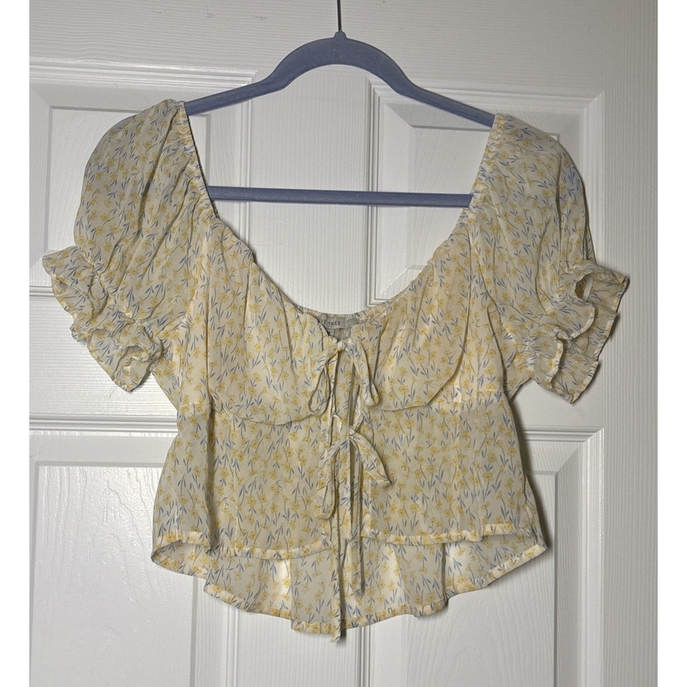 Love Tree Sheer Crop Top Yellow With Flowers Size Medium